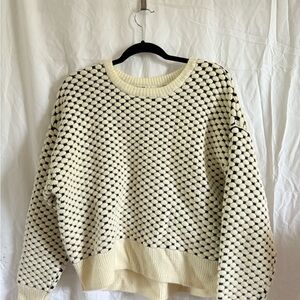H&M Cream and Black Crew Neck Sweater with Polka Dot Pattern